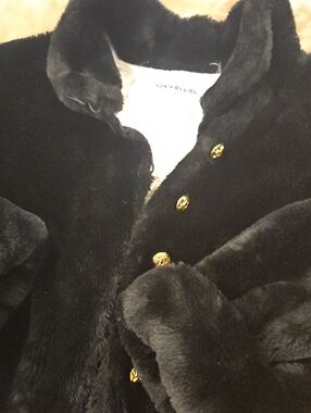 Vintage Sonia Rykiel Black Faux Fur Teddy Jacket with Gold Buttons